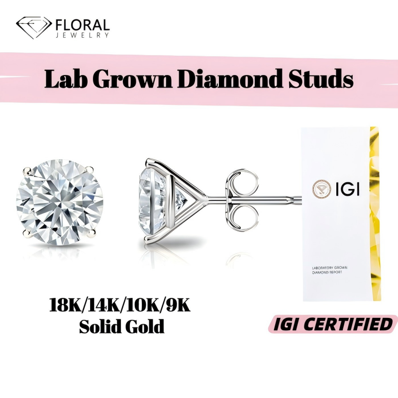 Diamond Stud Earrings - Cvd Lab Diamond Earrings 1ctw 2ctw