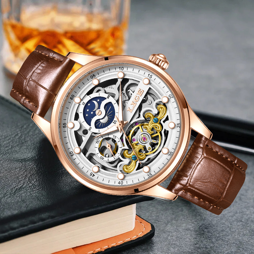 LIGE Retro Business Skeleton M – обзор и цена Mens Mechanical Watch