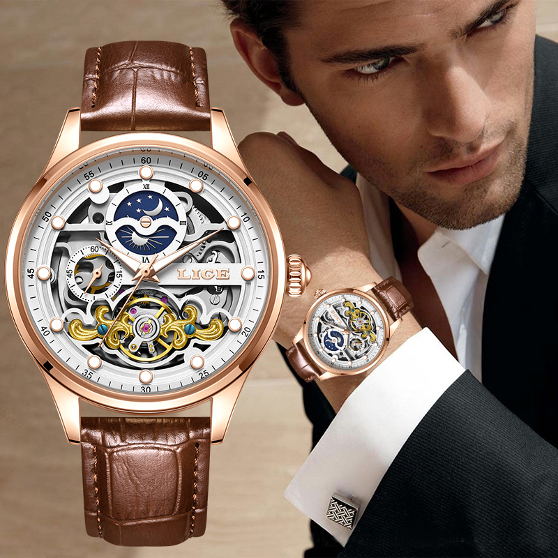LIGE Retro Business Skeleton M – обзор и цена Mens Mechanical Watch