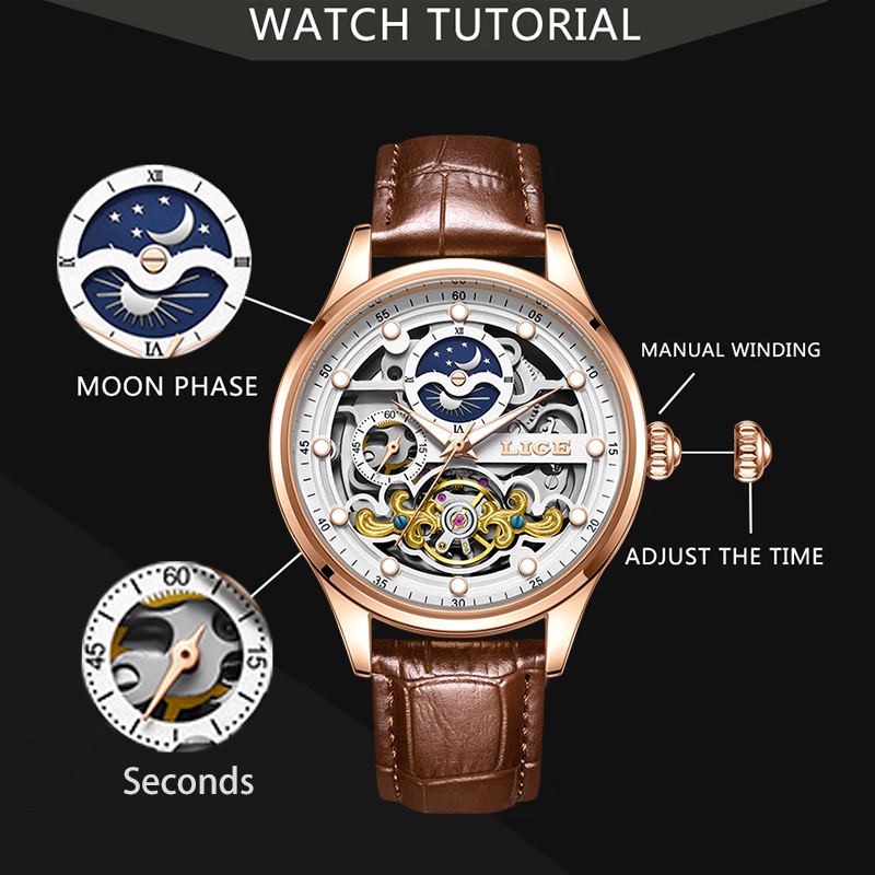 LIGE Retro Business Skeleton M – обзор и цена Mens Mechanical Watch